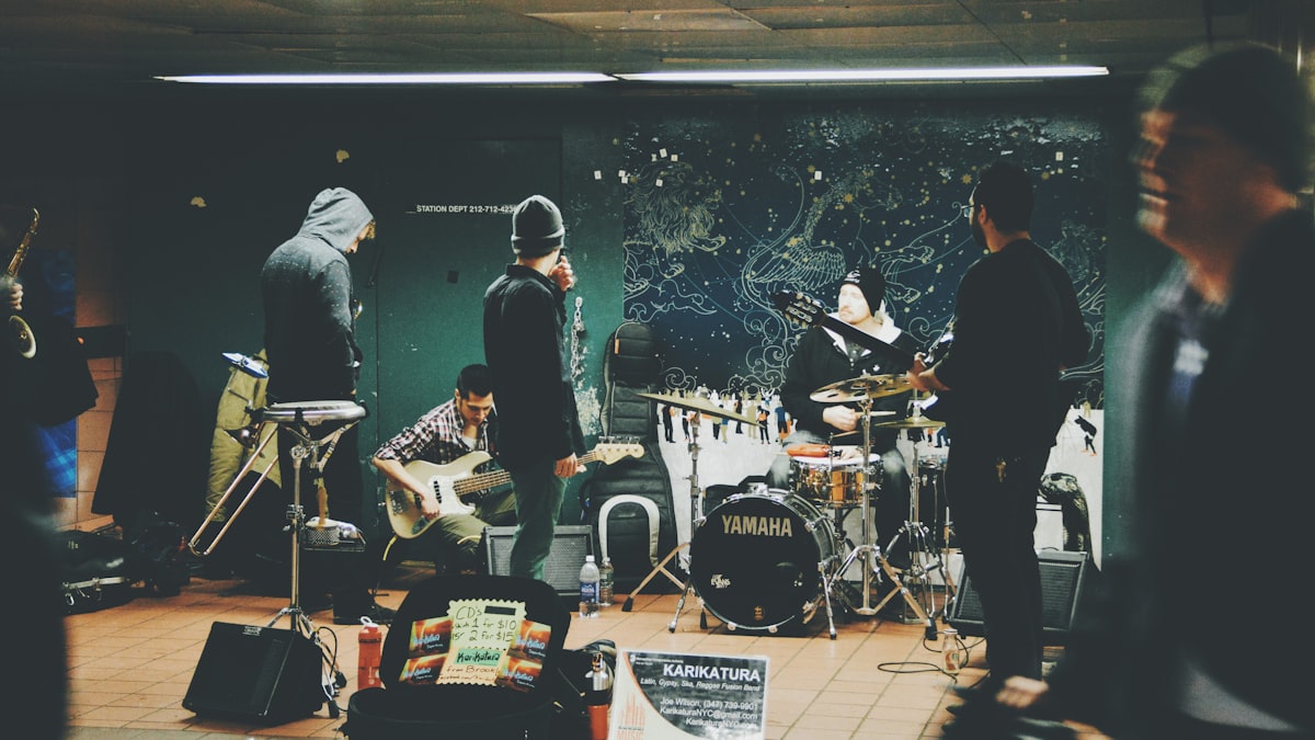 Band practicing in a studio